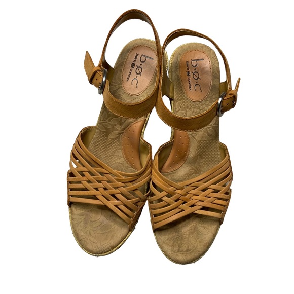 boc Shoes - BOC Leather Crisscross Woven Strappy Wedge Sandals Tan Size 9